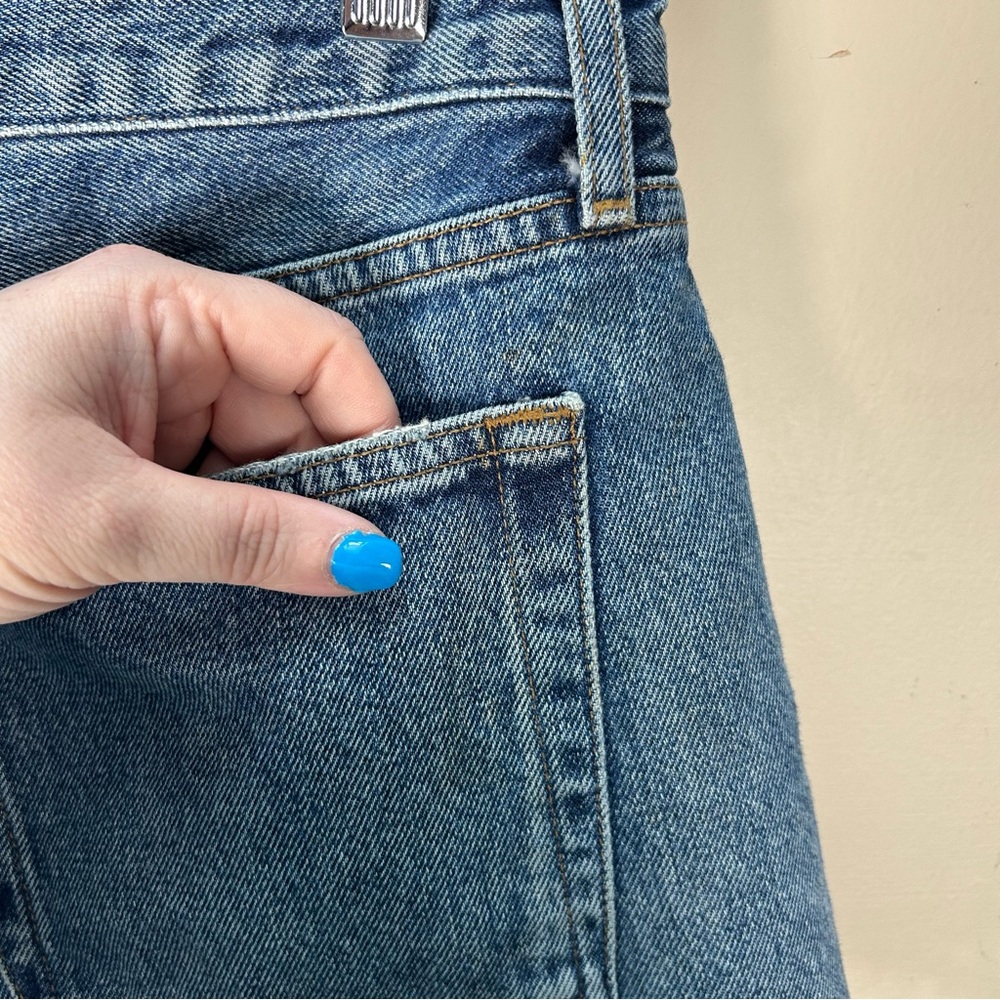 Agolde Blue Distressed Denim Jean Shorts - Picture 7 of 13